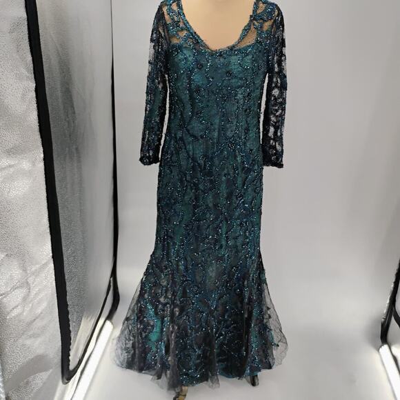 $1295 Rene Ruiz Collection Women's Green Floral Round Neck Gown Dress - Picture 7 of 16
